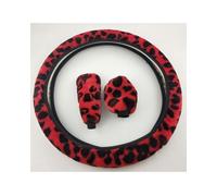 Couvre volant voiture Housse Volant Extensible En Peluche À Imprimé Léopard, Sans Anneau Intérieur, Ensemble Trois Pièces Pour Voiture Housse Volant(Black red three-piece set)