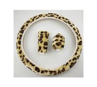 Couvre volant voiture Housse Volant Extensible En Peluche À Imprimé Léopard, Sans Anneau Intérieur, Ensemble Trois Pièces Pour Voiture Housse Volant(Beige three-piece set)