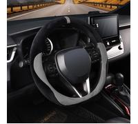 Couvre volant voiture peluche - FEBEST - 37-38 cm - Antidrapante - Gris & Noir - Douceur hivernale