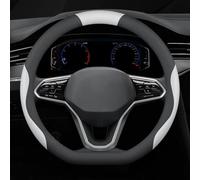 Couvre Volant Voiture pour KIA KX Cross 2017-2023, Housse de Protection en Simili-Cuir Respirante Antidérapante Auto Intérieur (37-38cm),D-Shape-Black and White