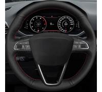 Couvre Volant Voiture pour Seat pour Leon 5F pour MK3 2013 2014 2015 2016 2017 2018 2019 Housse De Volant en Cuir Synthétique Noir Protection Volant Voiture(Red Blue Thread)