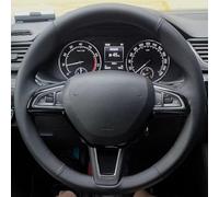 Couvre Volant Voiture pour Skoda pour Octavia A7 pour MK3 5E RS VRS Housse De Volant Tressée en Cuir Microfibre Antidérapante Cousue À La Main Protection Volant Voiture(White Thread)