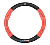 Couvre Volant Voiture pour Suzuki jimny Grand Baleno Vitara Sx4 Swift Alto MK3 S-Cross Fibre Carbone Cuir PU Respirante Durable Housse Couvre Volant Antidérapante Accessoires,O Type-Red