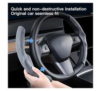 Couvre Volant Voiture pour Tesla pour Model 3 Y 2021 2022 2023 Housse De Volant en Cuir Anti-Fourrure(Brown)