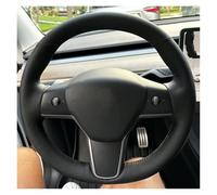 Couvre Volant Voiture pour Tesla pour Model 3 Y Housse De Volant Cousue Main en Cuir Microfibre Antidérapant Et Respirant.(Orange Thread)