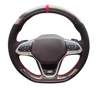 Couvre Volant Voiture pour VW pour Golf 8 2020 pour Atlas 2020 2021 Housse De Volant en Cuir Suédé Cousue À La Main Accessoire D'intérieur Personnalisé Protecteur Volant(Orange Thread)