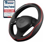 Couvre Volant Voiture Rouge Noir Simili Cuir | Taille Universel 37-38 cm | Accessoires Auto Decoration Interieur