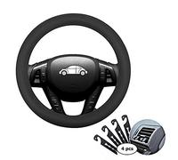 Couvre Volant Voiture Silicone, CNYMANY 13"-15" / 33-38cm Direct Couverture Housse de Volant de Voiture Automatique, avec 4 pièces Crochet d'aération - Noir