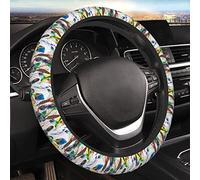 Couvre Volant Watercolor Multicolor Bird Feathers Beautiful Caches De Volant Taille Standard Couvre Volant Voiture Universelle Housse De Volant pour Auto Accessoires Unisexe Décoratio 38cm