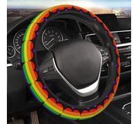 Couvre Volants Voitures Drapeau De La Fierté LGBT en Forme De Cœur Arc-en-Ciel Housse Volant Voiture Universel Caches Volant Voiture Robuste pour SUV Pkw Lkw 37-38Cm