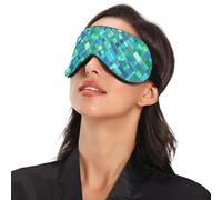 Couvre-yeux amusants à carreaux vert turquoise avec bande élastique réglable occultante avec sangle élastique réglable pour les yeux pour vol, voyage, sieste