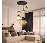 Couvrir Lampe Pendentif Lumière 5 à Flammes Braun Boule de Verre Abat-Jour Ambre
