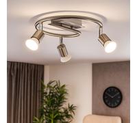 Plafonnier Spot Lampe de plafond Rondelle de plafond avec spots mobiles, acier brossé, tige de support courbée, argent, 3x GU10, D 50 cm