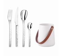 COUZON - Ménagère 24 couverts de table pour 6 personnes et support de rangement - Pix'Elle 3D - Acier inoxydable 18/10, Finition Miroir, Epaisseur 2.5 mm - Inox
