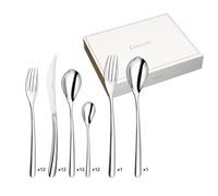 COUZON - Ménagère 50 couverts de table en coffre bois pour 12 personnes - Eole - Acier inoxydable 18/10, Finition Miroir, Epaisseur 2.5 mm - Inox