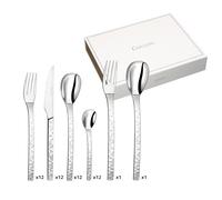 COUZON - Ménagère 50 couverts de table en coffre bois pour 12 personnes - Pix'Elle 3D - Acier inoxydable 18/10, Finition Miroir, Epaisseur 2.5 mm - Inox