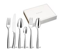 COUZON - Ménagère 50 couverts de table en coffre bois pour 12 personnes - Silhouette - Acier inoxydable 18/10, Finition Miroir, Epaisseur Forgé - Inox