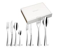 COUZON - Ménagère 74 couverts de table en coffre bois pour 12 personnes - Haikou - Acier inoxydable 18/10, Finition Miroir, Epaisseur 3.5 mm - Inox