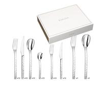 COUZON - Ménagère 74 couverts de table en coffre bois pour 12 personnes - Pix'Elle 3D - Acier inoxydable 18/10, Finition Miroir, Epaisseur 2.5 mm - Inox