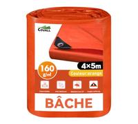 COVALL 4m x 5m Bâche Imperméable Épaisse 160g/m² Anti-UV Ultra Résistante Bâche Plastique de Protection Extérieur Jardin Bois Extérieur Anti-Pluie Toiture Camping Camion (Orange Vif)