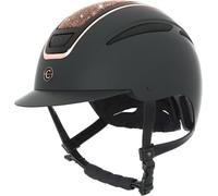 Covalliero Casque d'équitation Elite, casque d'équitation pour femme, ventilation optimale, sangles en cuir synthétique, doublure intérieure amovible, coque rigide en ABS, or rose, S/53-55 cm