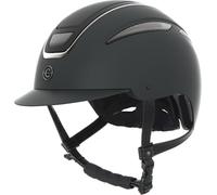 Covalliero Casque d'équitation Elite, casque d'équitation pour femme, ventilation optimale, sangles en cuir synthétique, doublure intérieure amovible, coque rigide en ABS, noir, taille M/56-58 cm
