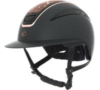 Covalliero Casque d'équitation Elite Polo Femme Enfant Résistant aux Chocs avec Visière Polo avec Ventilation avec Système Disc Or Rose 56-58 cm