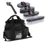 Covalliero Kit d'entretien pour chevaux avec sac de nettoyage | Kit de nettoyage 5 pièces comprenant cardente, brosse, brosse à crinière, grattoir à sabots et brosse à fourrure