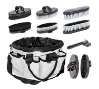 Covalliero QHP Kit d'entretien pour chevaux avec sac de nettoyage | Kit de nettoyage 6 pièces comprenant cardage, barre, brosse à crinière, grattoir à sabots et brosse à lustrer