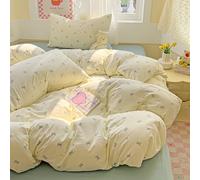 Covebett Housse de Couette 220x240 Beige Bleu Nœud Papillon Cœur Romantique Parure de Lit Adulte 2 Personnes Kawaii Microfibre Lavé Linge de lit avec Fermeture Éclair et 2 Taies d'oreiller 65x65cm