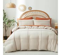 Covebett Housse de Couette 240x260 cm Beige Carreaux Tuftée Bohème Parure de Lit 2 Personnes Adulte Shabby Chic Microfibre Lavé Linge de lit Avez Fermeture Éclair et 2 Taies d'oreiller 65x65cm