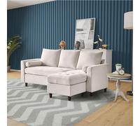 Canapé 3 Places En Velours Avec Pouf Beige Coventry Beige