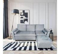 Canapé 3 Places En Velours Avec Pouf Gris Clair Coventry Gris