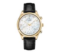 COVER Valentina CO207 Montre chrono pour femme avec bracelet en cuir ou bracelet en acier inoxydable avec verre saphir 5 ATM, doré / nacre / bracelet en cuir