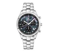 COVER Valentina CO207 Montre chrono pour femme avec bracelet en cuir ou bracelet en acier inoxydable avec verre saphir 5 ATM, Argenté/noir/bracelet en métal