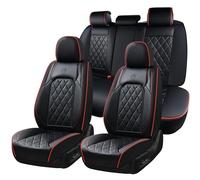 Coverado Car Seat Covers Full Set, Luxury Faux Leather Waterproof Seat Covers, Black Car Seat Covers, Universal Car Seat Protector Leather Car Seat Cushion, Carseat Cover Fit Most Cars, Black&Red