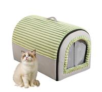 Covered Cat Bed - Washable Removable Pet Shelter For Indoor Comfort | Soft Cat Tent With Cushion, Foldable Sleeping House For Kittens Puppies Small Pets Bedroom Living Room Apartment Use, Green Yellow