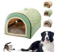 Covered Dog Bed - 2 in 1 Detachable Cat Bed with Ball Pendant, Washable and Comfortable Hideaway, Cozy Dog Beds with Cover Cave for Pets, Indoor Cats, Large Dogs (Green,Large)