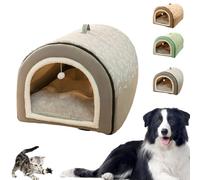 Covered Dog Bed - 2 in 1 Detachable Cat Bed with Ball Pendant, Washable and Comfortable Hideaway, Cozy Dog Beds with Cover Cave for Pets, Indoor Cats, Large Dogs (Grey,Medium)