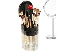 Covered Makeup Brush Holder 4 Compartments Lifting Container with Lid | Make Up Brush Holder Organizer for Eyebrow Cosmetic Vanity Countertop Desktop Pantry Home Travel Hotel