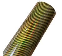 Covering Carbone Rouleau d'enveloppe en vinyle holographique brillant Fiber de carbone, or, argent, noir, avec autocollant auto-adhésif à dégagement d'air(Gold,20cm x 152cm)