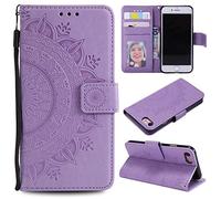 CoverKingz Housse téléphone Portable pour Apple iPhone 7/8/SE [2020/2022] - étui Housse avec Compartiment pour Carte iPhone 7/8/SE [2020/2022] Cover - Protection à Rabat Motif Mandala Marron