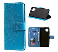 CoverKingz Housse téléphone Portable pour Samsung Galaxy A42 5G - étui Housse avec Compartiment pour Carte Galaxy A42 5G Cover - Protection à Rabat Motif Mandala Bleu