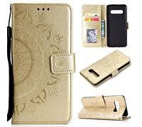 CoverKingz Housse téléphone Portable pour Samsung Galaxy S10 - étui Housse avec Compartiment pour Carte S10 Cover - Protection à Rabat Motif Mandala Or