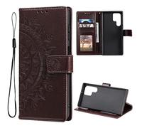CoverKingz Housse téléphone Portable pour Samsung Galaxy S22 Ultra - étui Housse avec Compartiment pour Carte Galaxy S22 Ultra Cover - Protection à Rabat Motif Mandala Marron