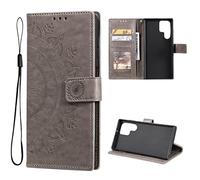 CoverKingz Housse téléphone Portable pour Samsung Galaxy S22 Ultra - étui Housse avec Compartiment pour Carte Galaxy S22 Ultra Cover - Protection à Rabat Motif Mandala Gris