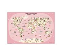 coveryourdesk Sous-main effaçable pour enfants - Carte du monde rose avec animaux - 60 x 40 cm - En vinyle de - Fabriqué en Allemagne C07_23_91_007