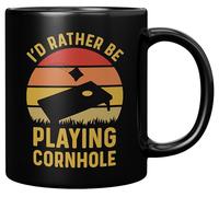 Coveted Goods Tasse à café en céramique noire avec inscription « I'd Rather Be Playing Cornhole » - Cadeau amusant pour les joueurs de cornhole et les amateurs de jeux de jardin - 325 ml