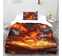 CoVeTviCT Cartoon Feuer DracheBettbezug-Bettwäsche-Set 3D Jungen Mädchen Kinder 3 Stück Mikrofaser Mit Kissenbezügen Mit ReißverschlussSingle(135x200cm)