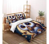 CoVeTviCT Cute OwlEinzelbettbezug Bettwäsche Set 3D Jungen Mädchen Kinder 3 Stück Premium Mikrofaser Mit Kissenbezügen Mit ReißverschlussKing(220x240cm)